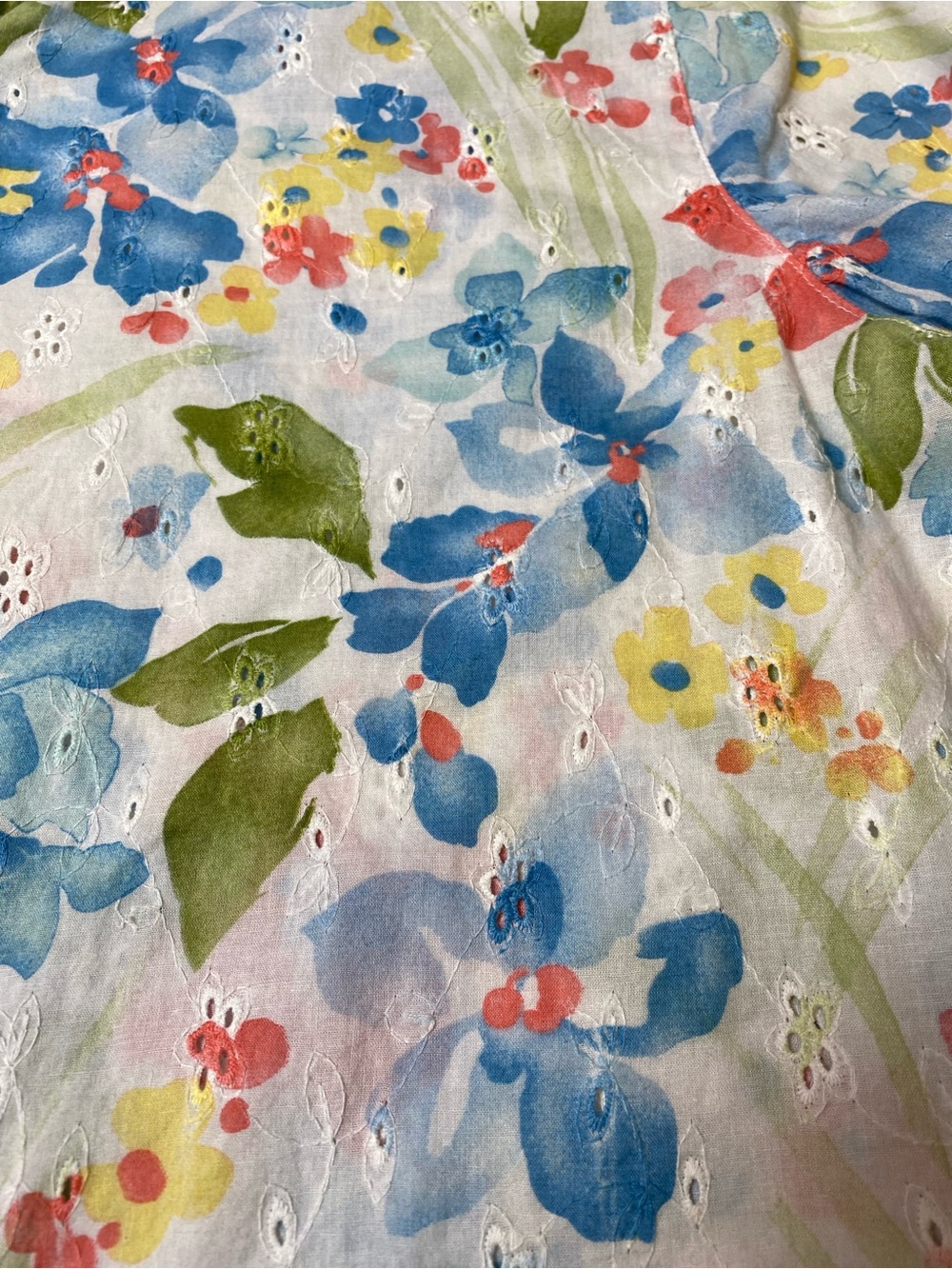 Alfred Dunner Floral Eyelet Button-Up Shirt - Blue, Green, Pink, Yellow - Picture 6 of 6